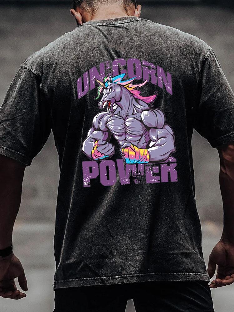 unicorn power back printed Washed Gym Shirt