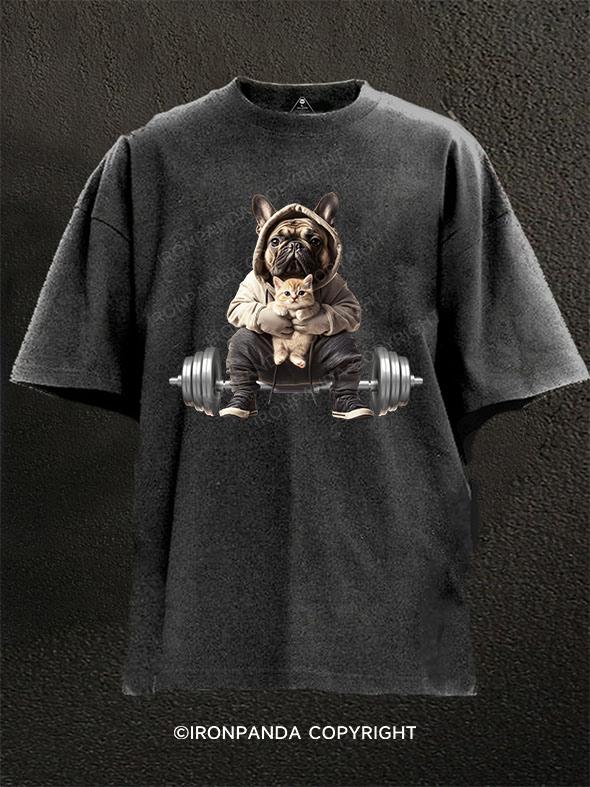 Weightlifting dog and cat Washed Gym Shirt