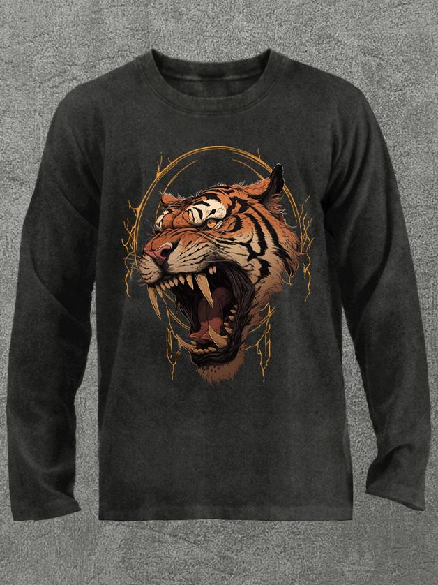 Fierce tiger head Washed Gym Long Sleeve Shirt