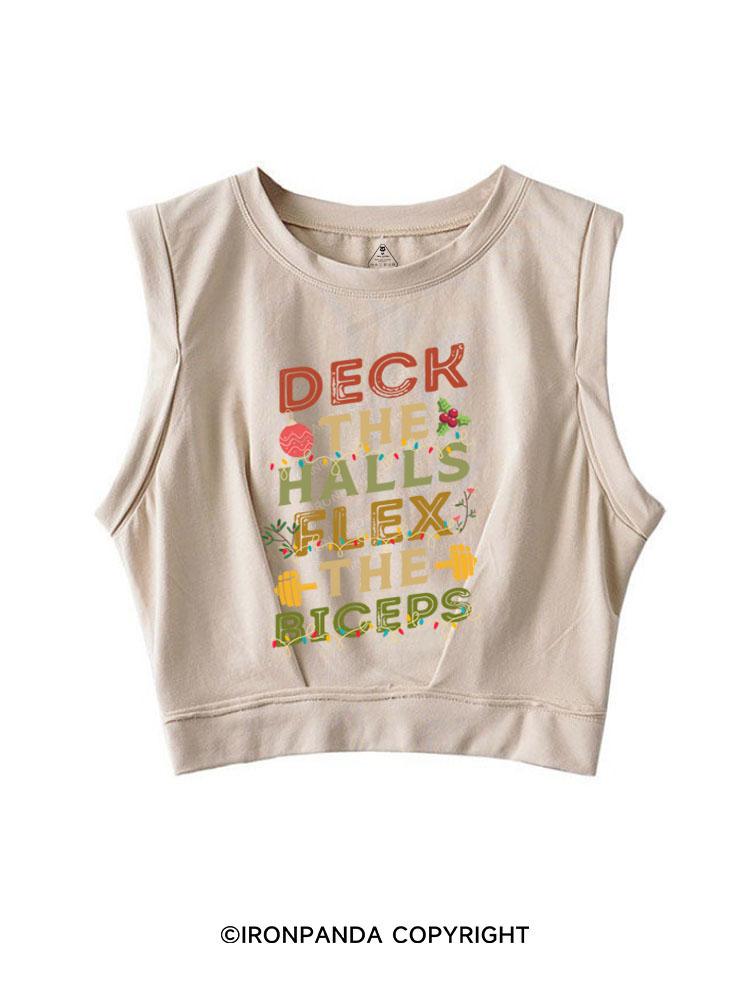 DECK THE HALLS FLEX THE BICEPS  SLEEVELESS CROP TOPS