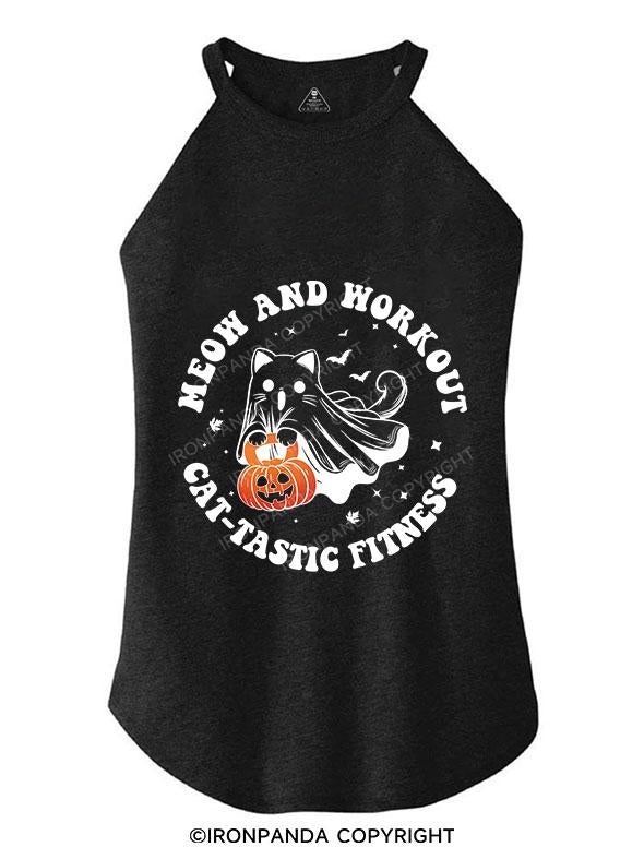 MEOW AND WORKOUT CAT-TASTIC FITNESS TRI ROCKER COTTON TANK