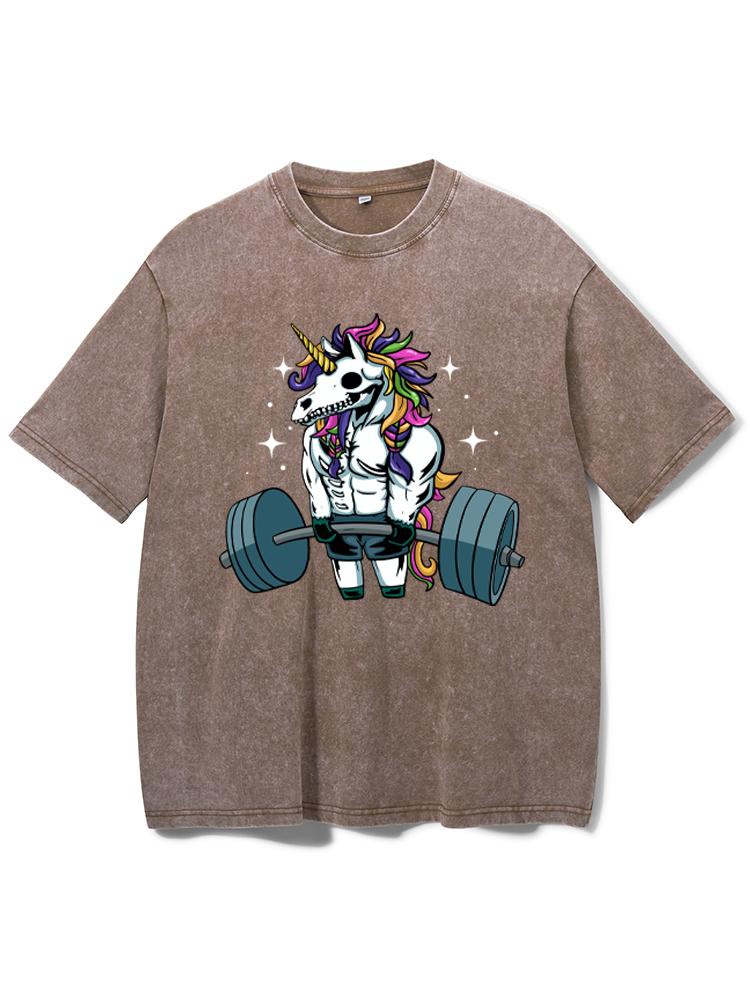 WEIGHTLIFTING SKELETON UNICORN Washed Gym Shirt