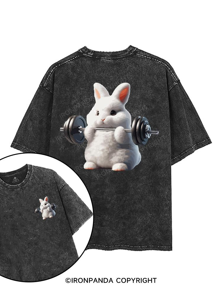 Rabbit weightlifting printed Gym Shirt