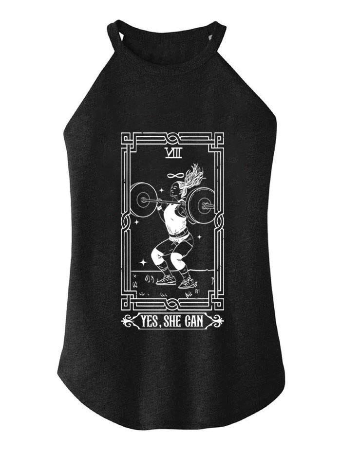 YES SHE CAN WEIGHTLIFTING TAROT ROCKER COTTON TANK