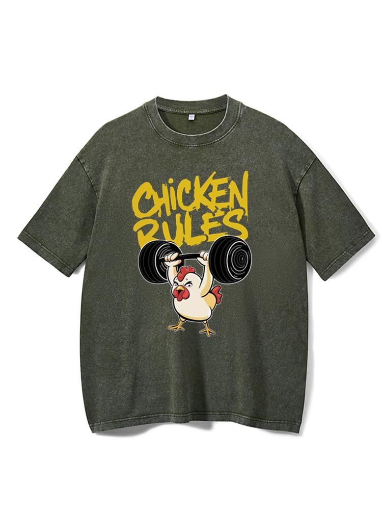 Chicken Rules Washed Gym Shirt