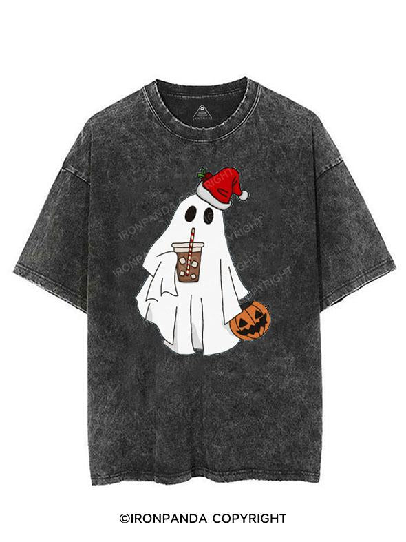 SANTA GHOST WITH PUMP AND COFFEE VINTAGE GYM SHIRT