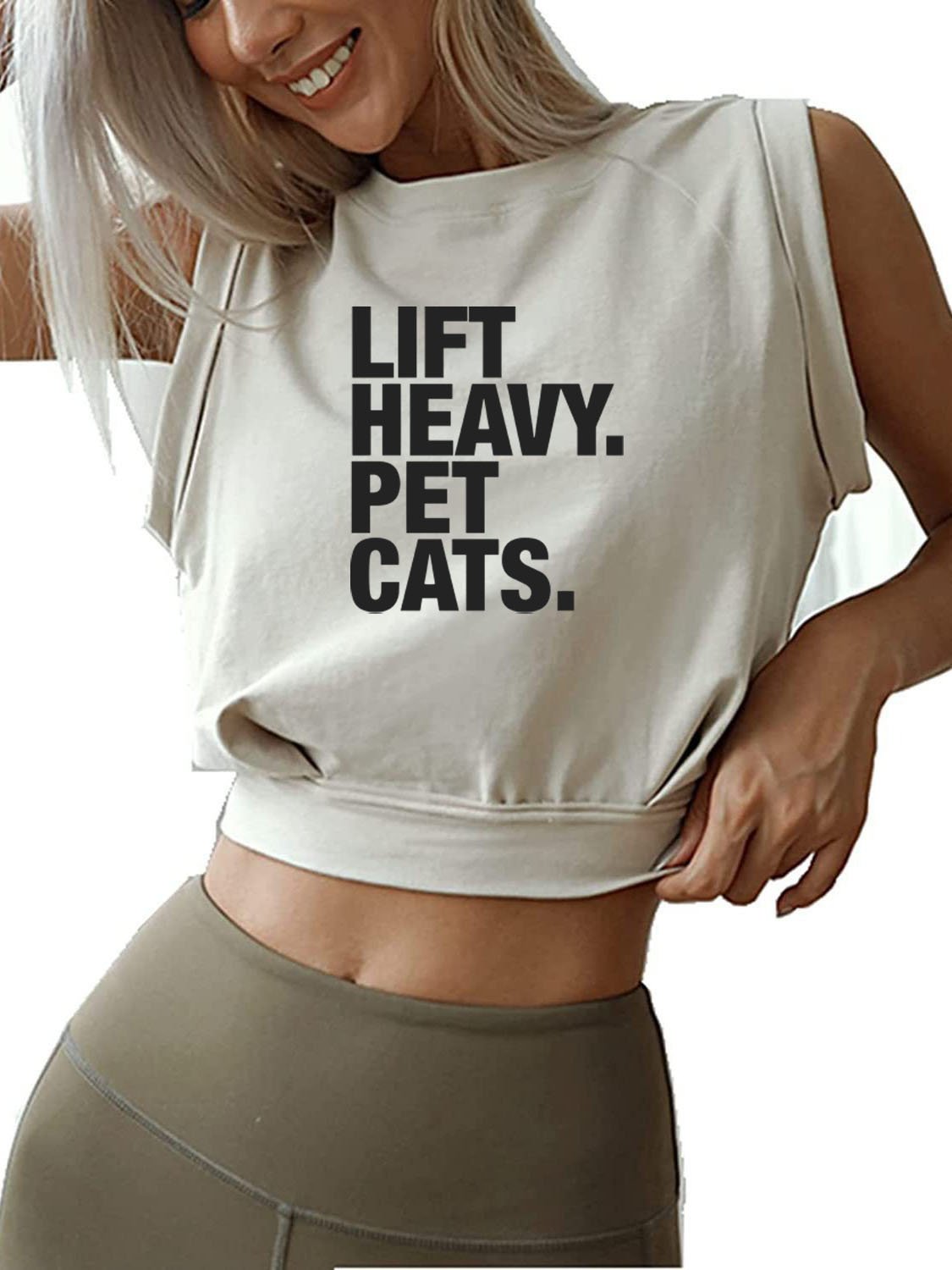 LIFT HEAVY PET CATS SLEEVELESS CROP TOPS