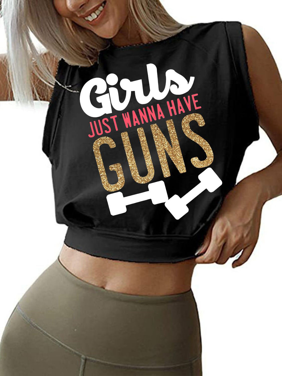 GIRLS JUST WANNA HAVE GUNS Sleeveless Crop Tops