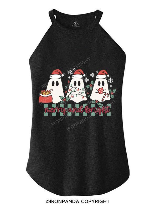 MERRY AND BRIGHT CHRISTMAS GHOST TRI ROCKER COTTON TANK