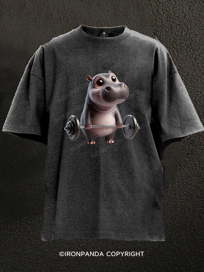 Hippo weightlifting Washed Gym Shirt