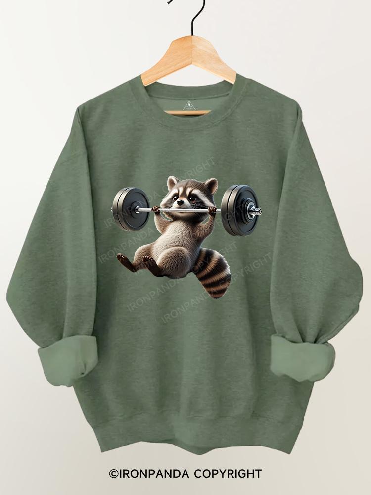 bench press raccoon Gym Sweatshirt