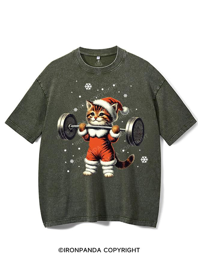 SANTA KITTEN WORKOUT VINTAGE GYM SHIRT