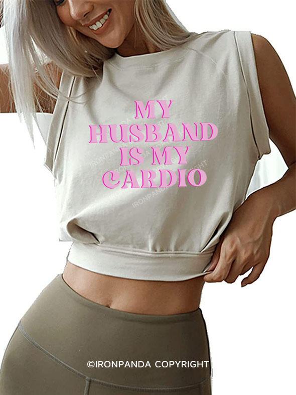 PINK MY HUSBAND IS MY CARDIO   SLEEVELESS CROP TOPS