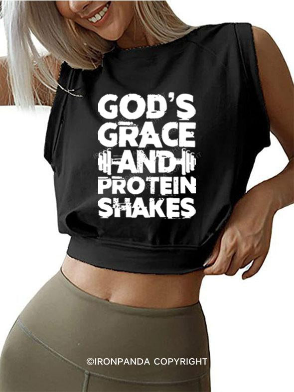 GOD'S GRACE AND PROTEIN SHAKE SLEEVELESS CROP TOPS