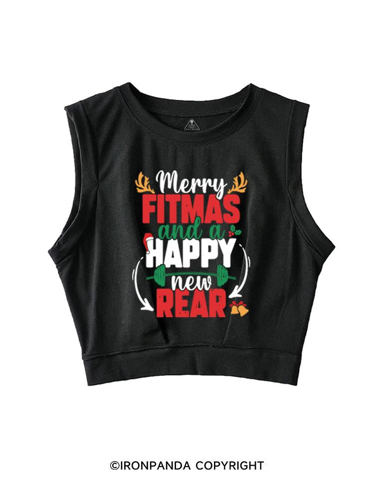 MERRY FITMASS AND A HAPPY NEW REAR  SLEEVELESS CROP TOPS