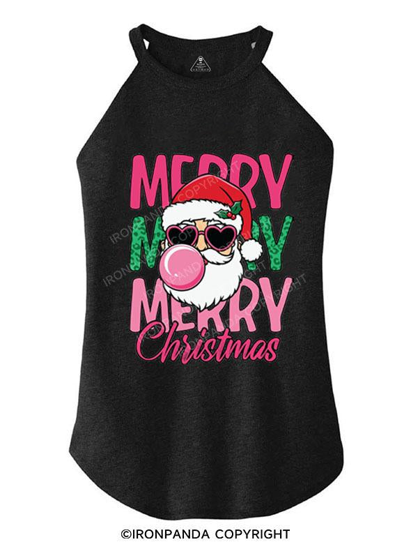 MERRY MERRY MERRY CHRISTMAS TRI ROCKER COTTON TANK