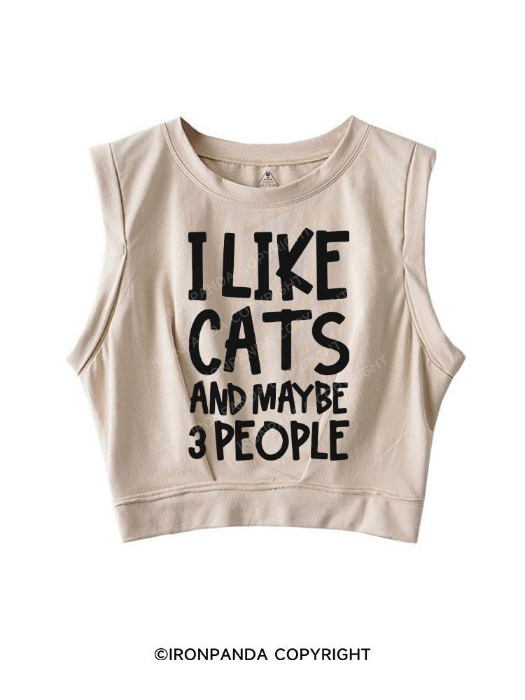 I LIKE CATS AND MAYBE 3 PEOPLE SLEEVELESS CROP TOPS