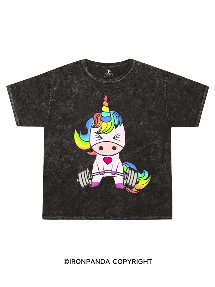 Unicorn Weightlifting Kids Washed T-Shirt