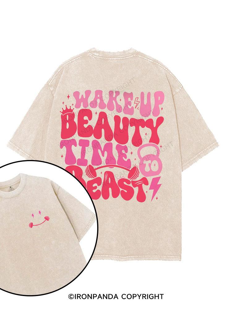 Wake Up Beauty Time To Beast printed Gym Shirt