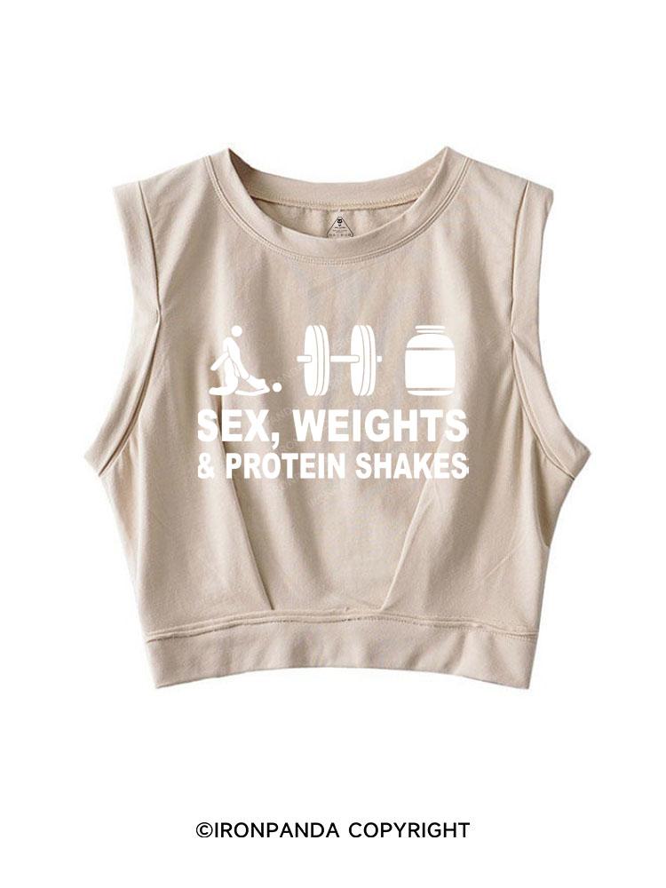 SEX WEIGHTS & PROTEIN SHAKES SLEEVELESS CROP TOPS