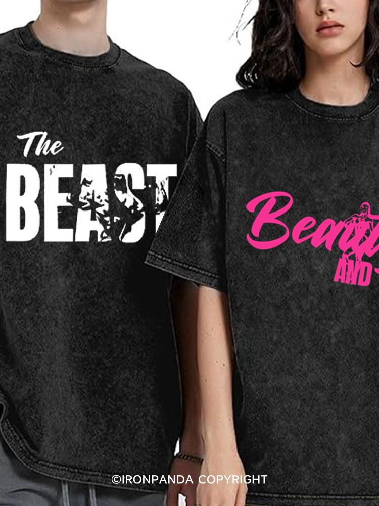 Beauty and The Beast Washed Matching Couple Gym Shirt