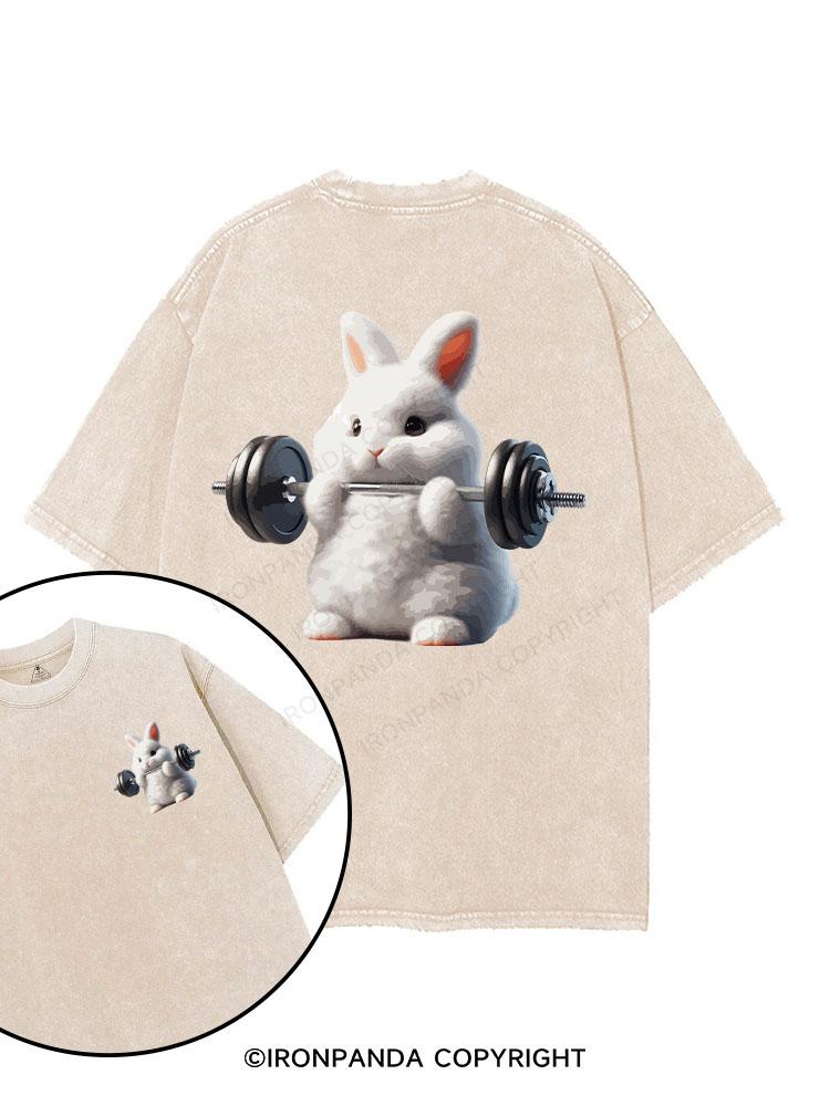 Rabbit weightlifting printed Gym Shirt