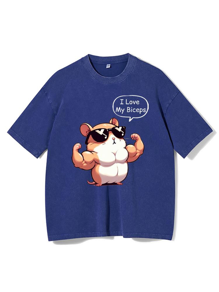 Big Biceps Cute Hamster Washed Gym Shirt