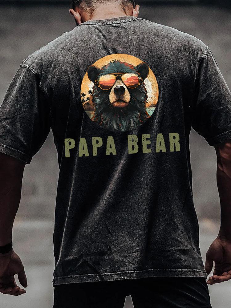 papa bear back printed Washed Gym Shirt