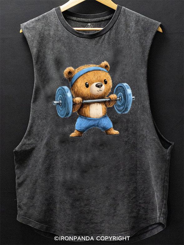 bear lifting weights SCOOP BOTTOM COTTON TANK