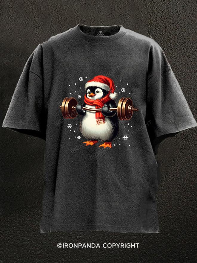 CHRISTMAS DEADLIFT PENGUIN Washed Gym Shirt