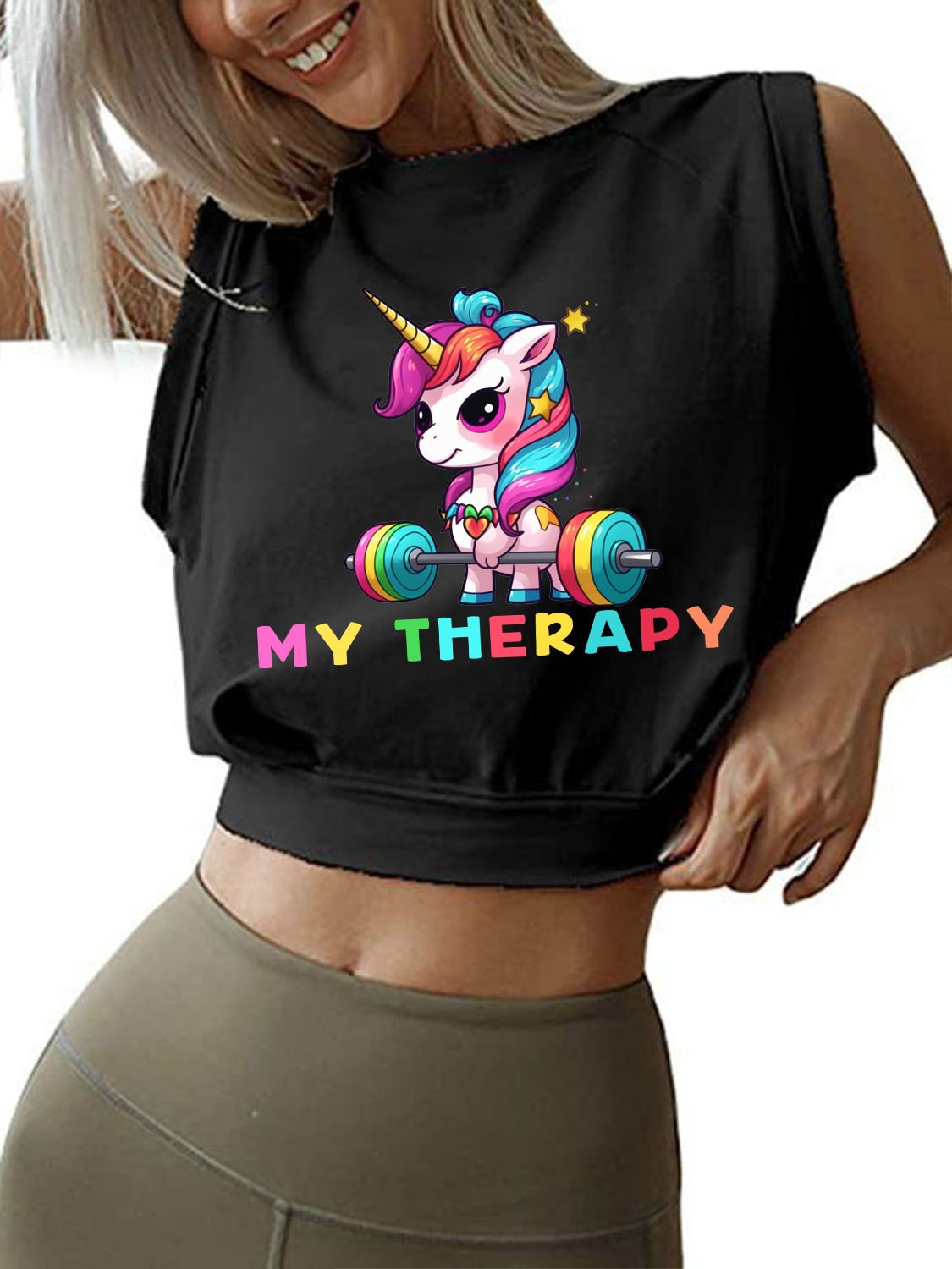 UNICORN MY THERAPY Sleeveless Crop Tops