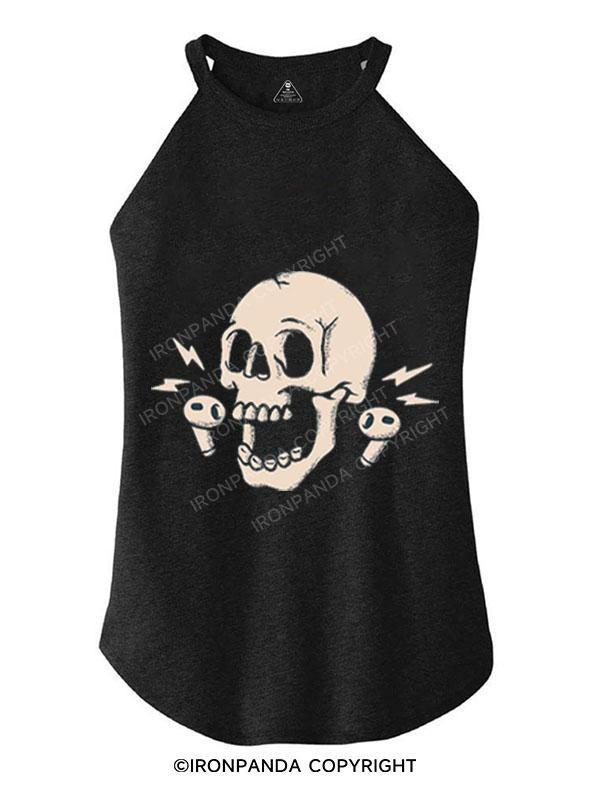 SKELETON WITH EARPHONE TRI ROCKER COTTON TANK