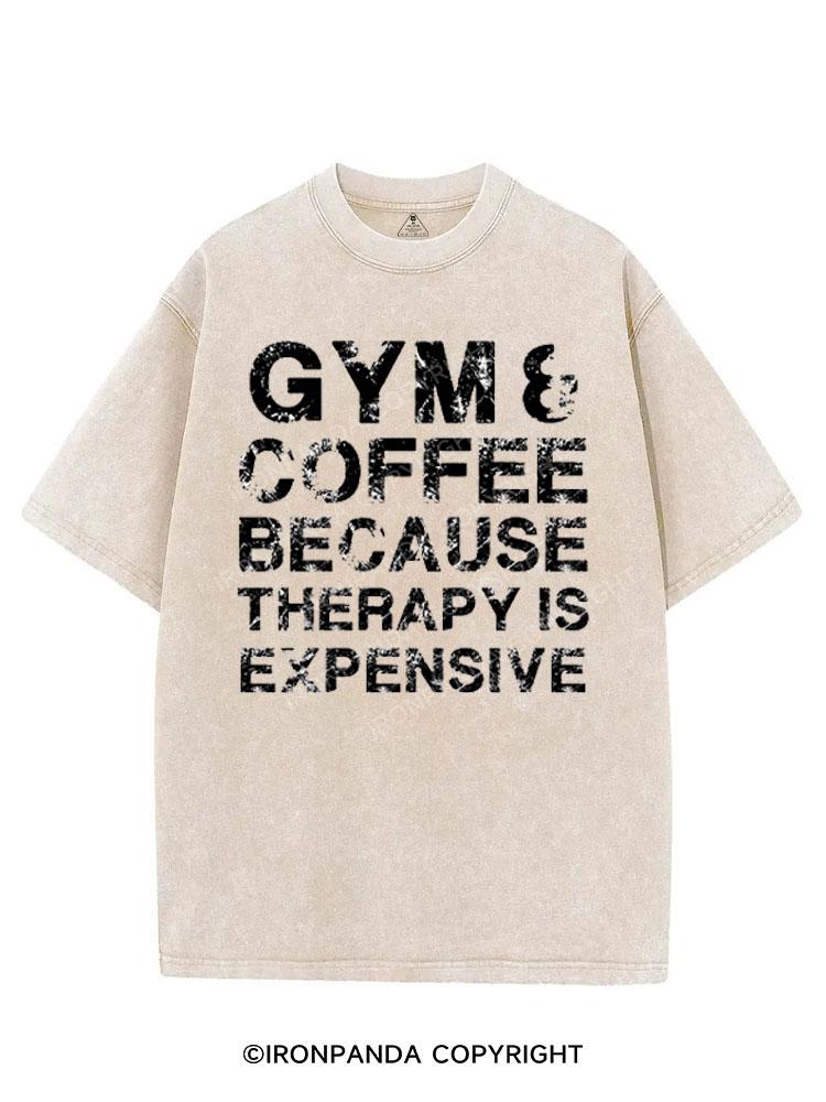 GYM&COFFEE BECAUSE THERAPY IS EXPENSIVE VINTAGE GYM SHIRT