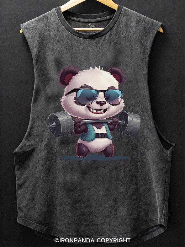 panda lifting weights SCOOP BOTTOM COTTON TANK