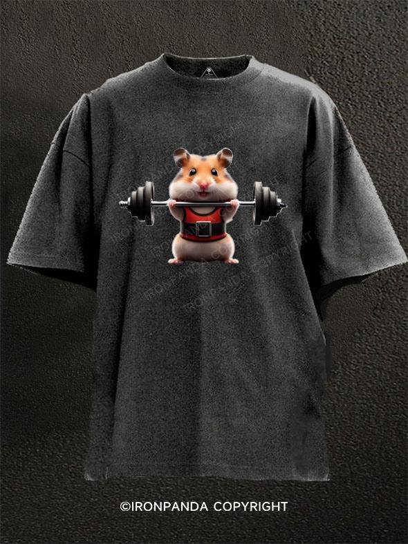 Hamster Weight Lifting Washed Gym Shirt