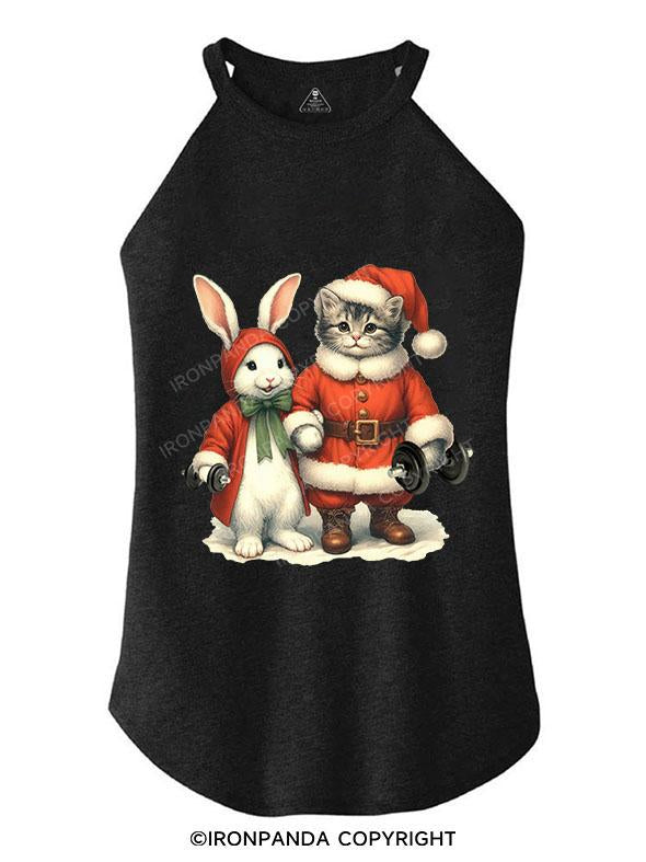 SANTA CAT, XMAS BUNNY, GYM BEASTS TRI ROCKER COTTON TANK