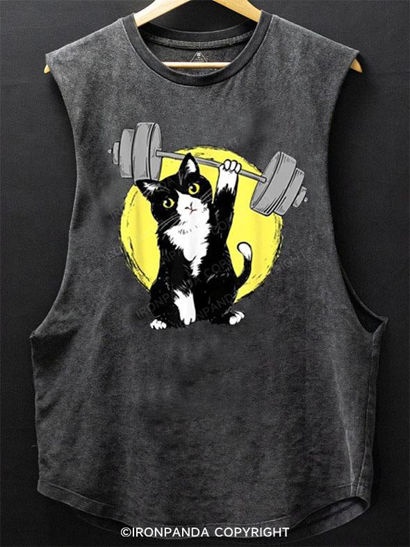 Cat Weightlifter SCOOP BOTTOM COTTON TANK