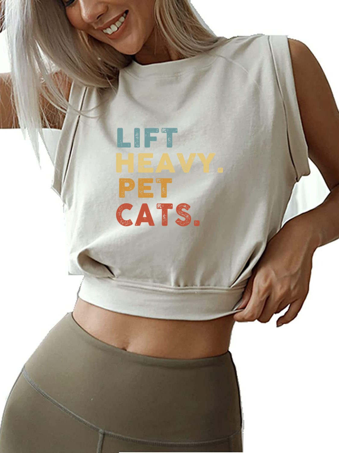 COLORFUL LIFT HEAVY PET CATS  SLEEVELESS CROP TOPS