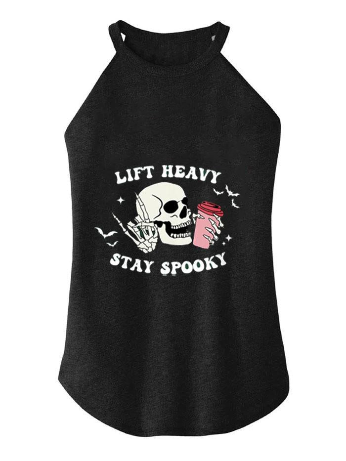 LIFTING HEAVY AND STAY SPOOKY TRI ROCKER COTTON TANK