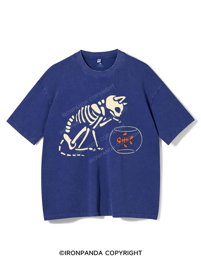 CAT AND FISH SKELETON VINTAGE GYM SHIRT