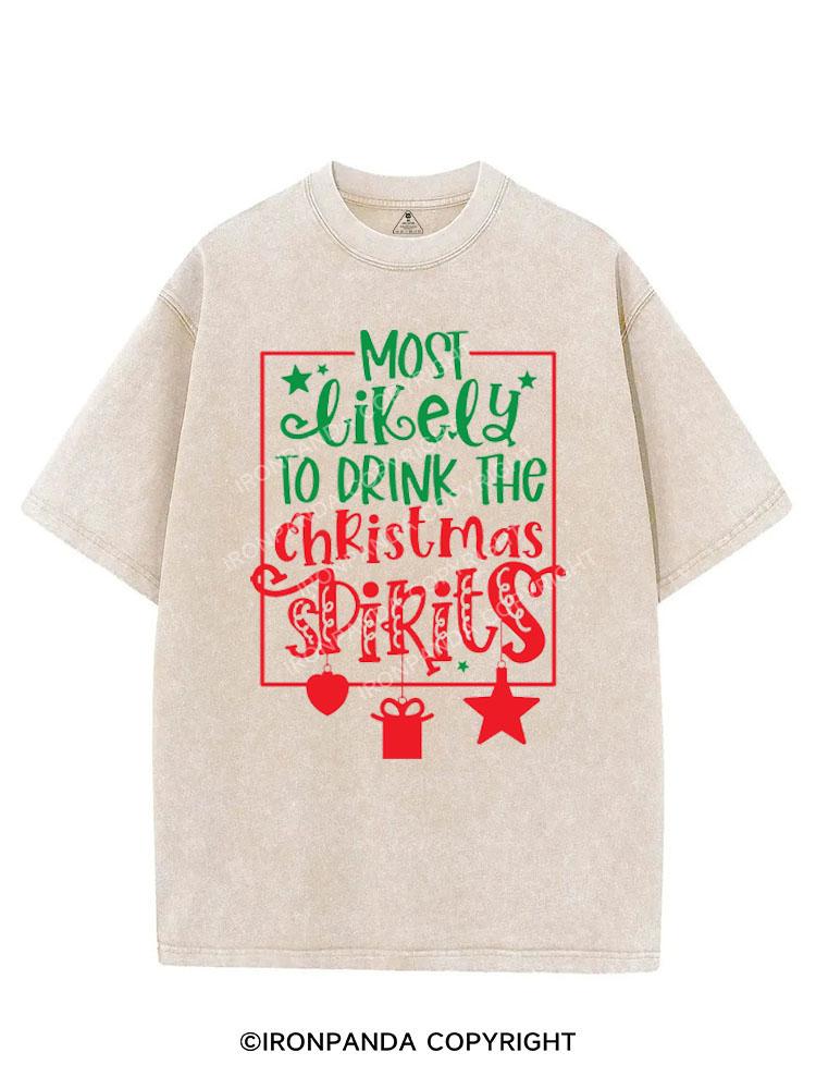 MOST LIKELY TO DRINK THE CHRISTMAS SPIRITS VINTAGE GYM SHIRT