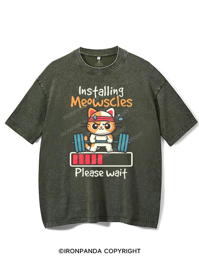 INSTALLING MEOWSCLES PLEASE WAIT VINTAGE GYM SHIRT