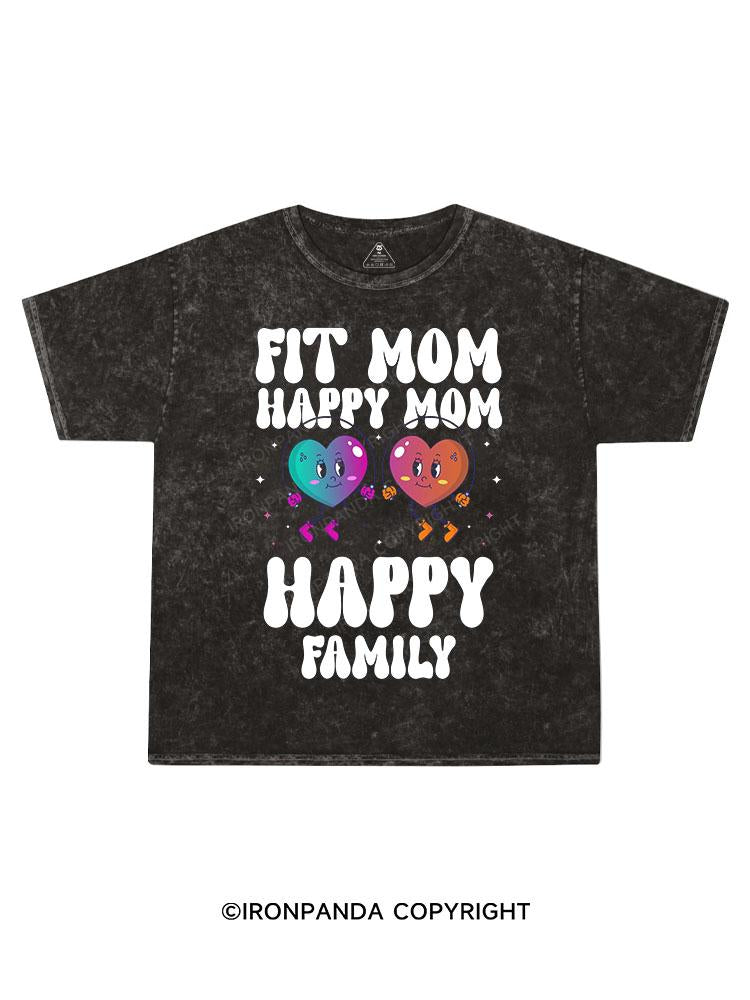 Fit Mom, Happy Mom, Happy Family Kids Washed T-Shirt