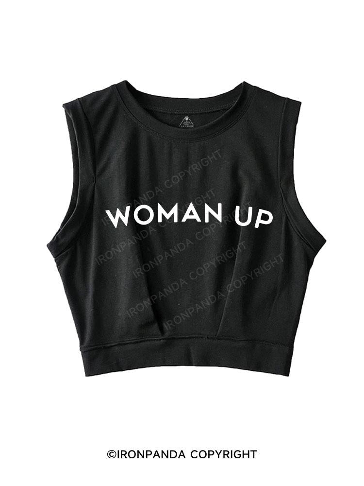 WOMAN UP SLEEVELESS CROP TOPS