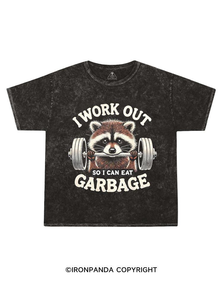 Workout Raccoon Kids Washed T-Shirt