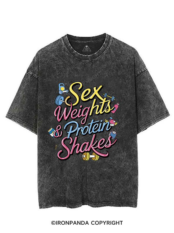 SEX WEIGHTS & PROTEIN SHAKES  VINTAGE GYM SHIRT