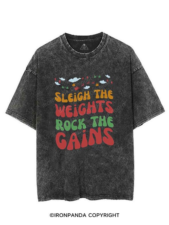 SLEIGH THE WEIGHTSROCK THE GAINS VINTAGE GYM SHIRT