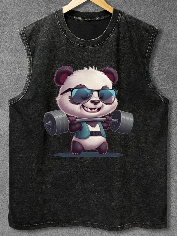 panda lifting weights Washed Gym Tank