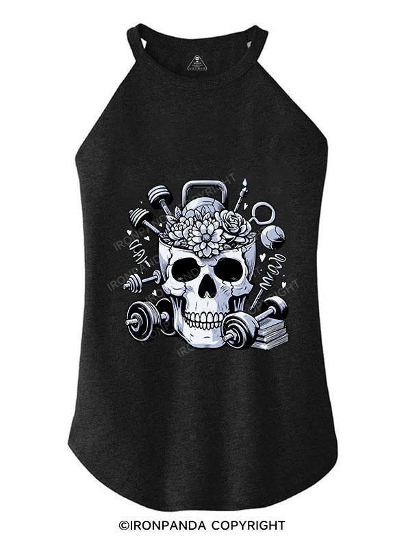 SKELETON LIFTING FLOWERS BOOKS TRI ROCKER COTTON TANK