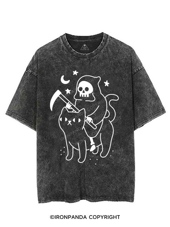 GRIM REAPER RIDING A CAT VINTAGE GYM SHIRT